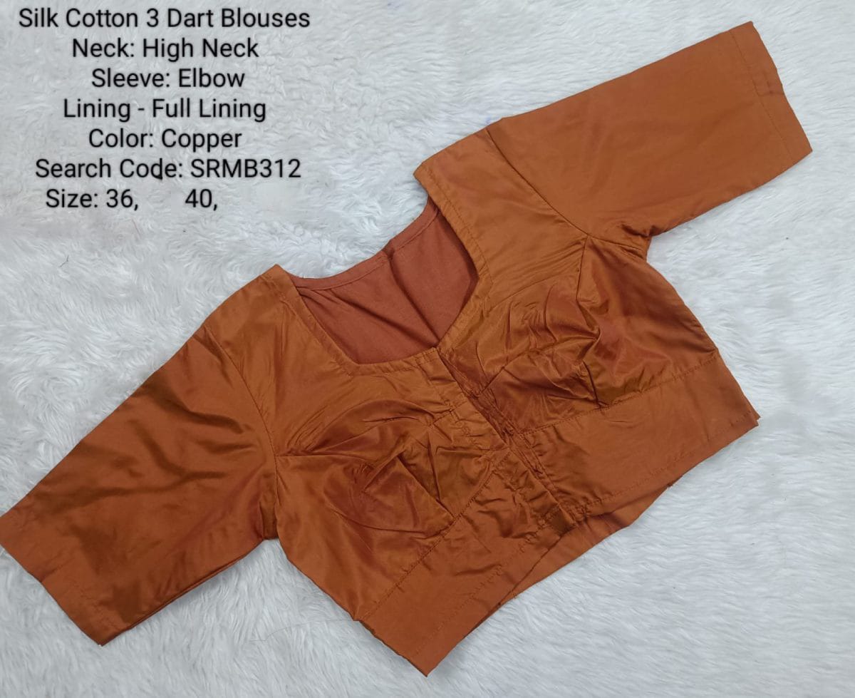 Brick Gold Silk Cotton 3 Dart High Neck Blouse - SRMB312