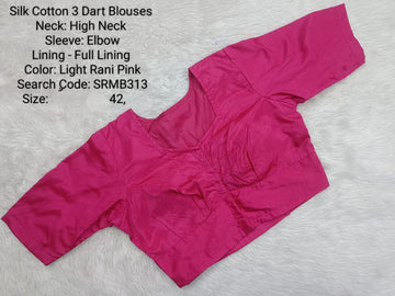 Light Rani Pink Silk Cotton 3 Dart High Neck Blouse - SRMB313
