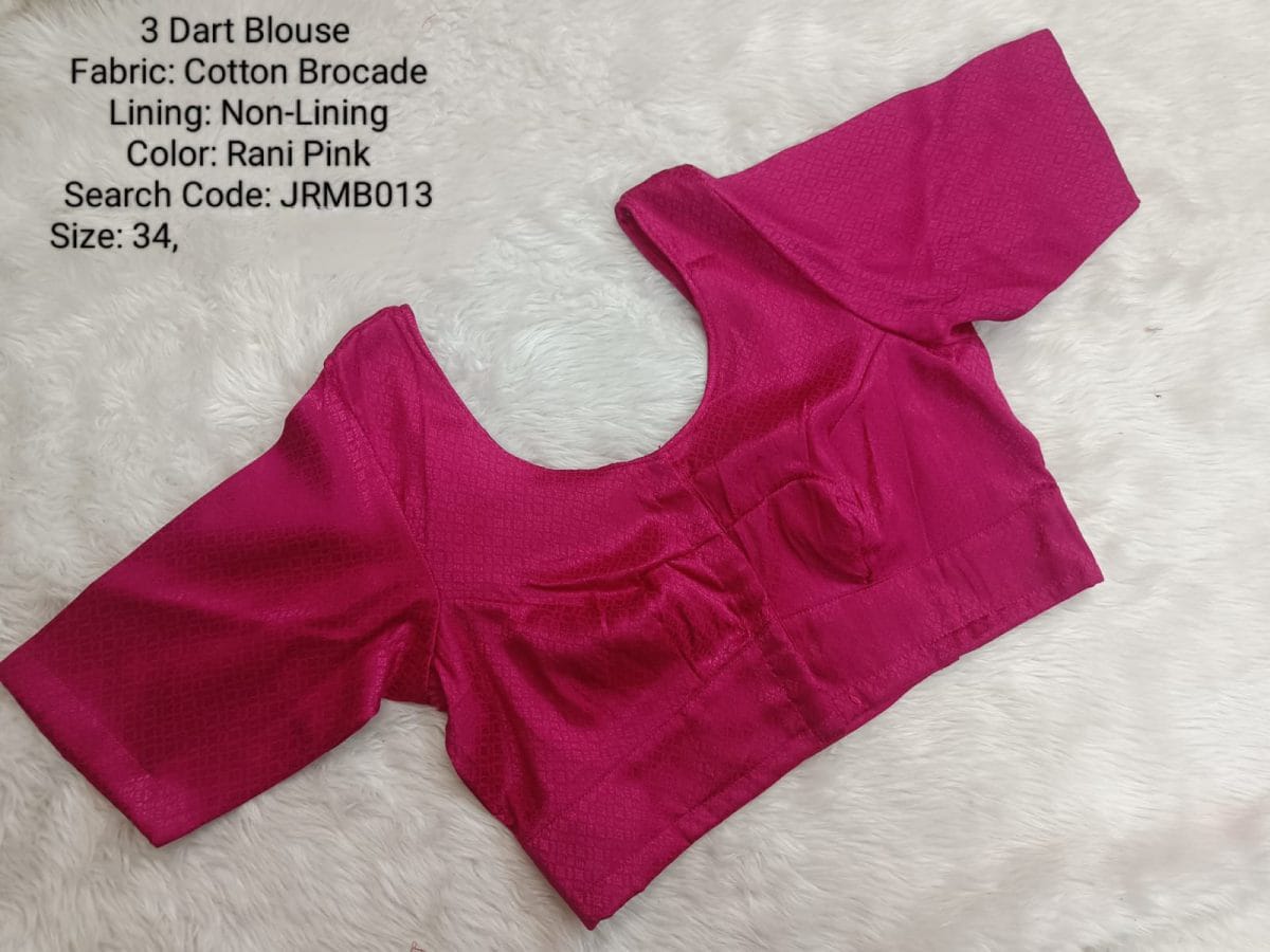 Rani Pink Cotton Brocade 3 Dart Round Neck Blouse -JRMB013