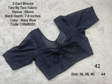 Navy Blue Two by Two Cotton 3 Dart Round Neck Blouse -CRMB051