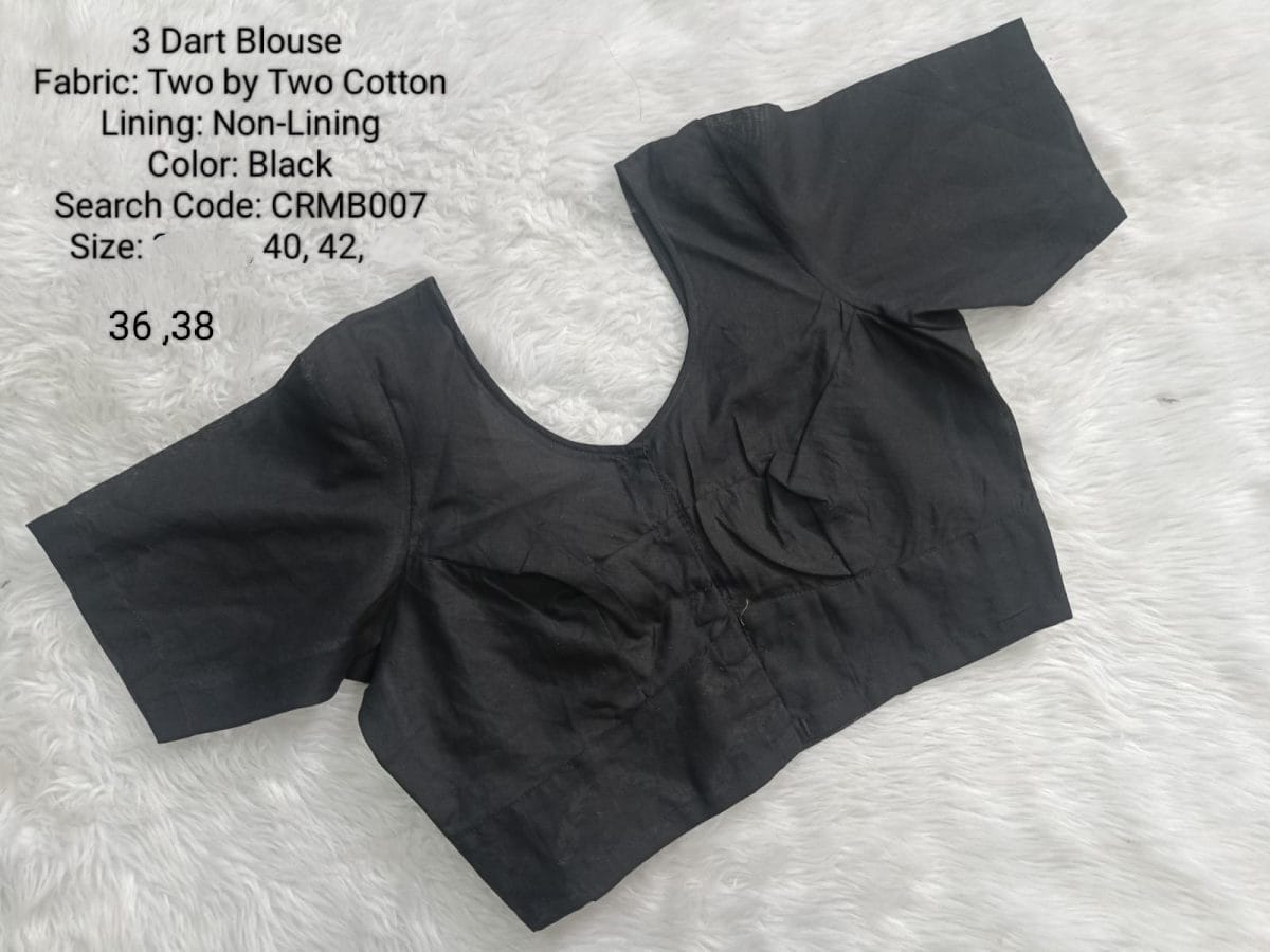 Black Two by Two Cotton 3 Dart Round Neck Blouse -CRMB007