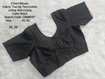 Black Two by Two Cotton 3 Dart Round Neck Blouse -CRMB007