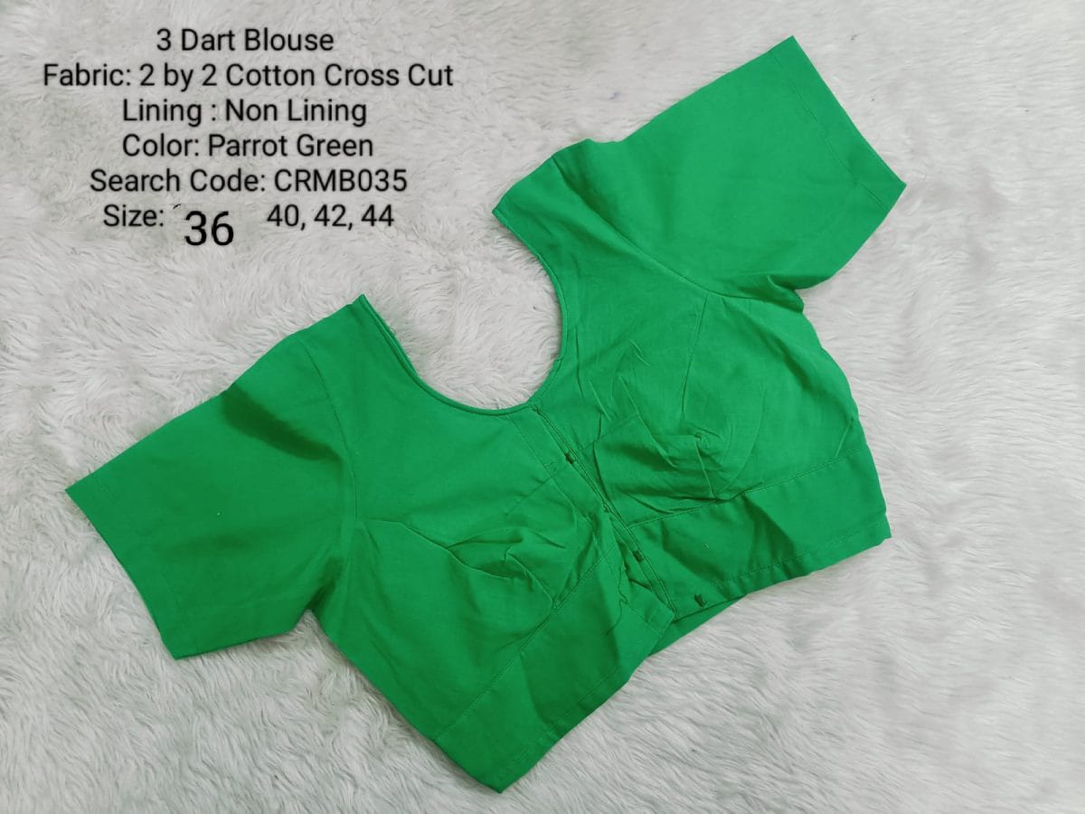 Parrot Green Two by Two Cotton 3 Dart Round Neck Blouse -CRMB035