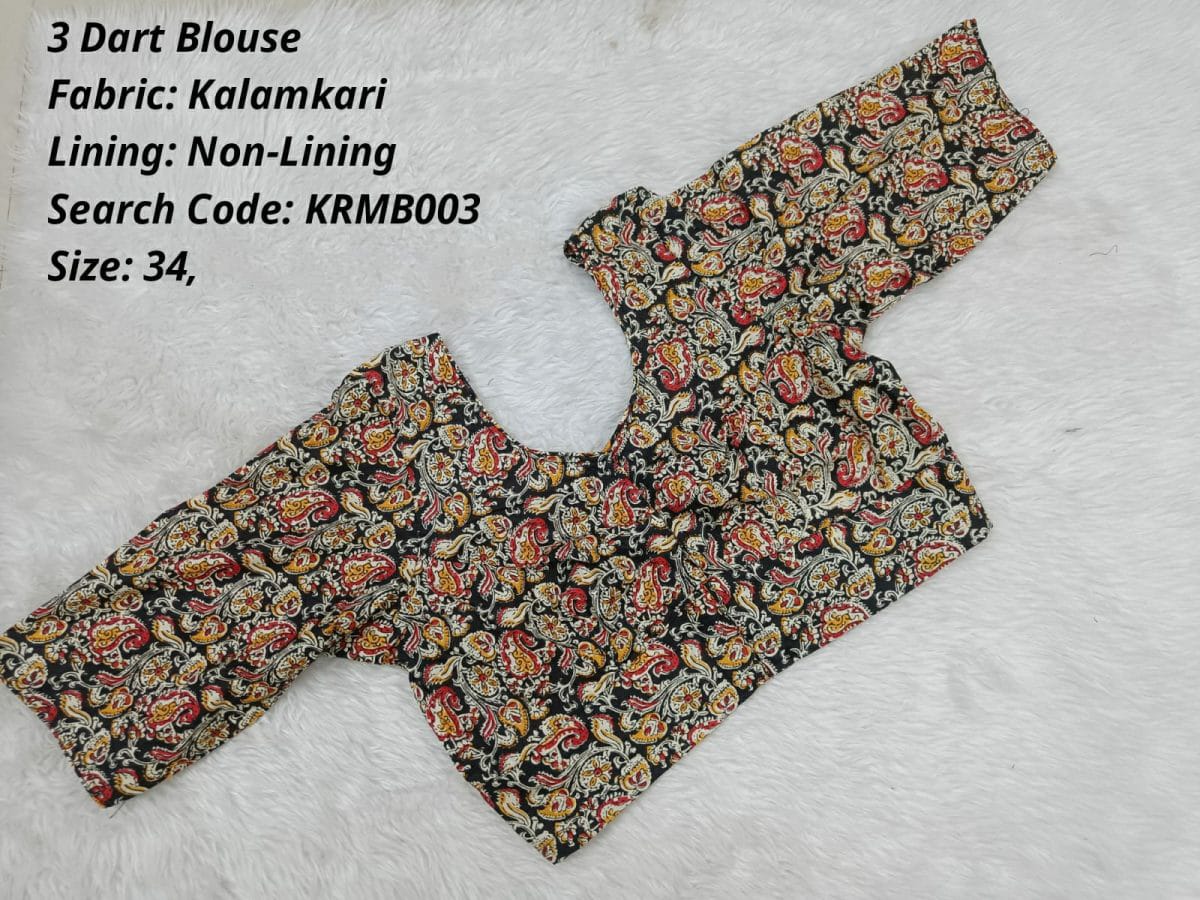 Black Kalamkari 3 Dart Round Neck Blouse -KRMB003