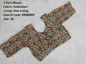 Black Kalamkari 3 Dart Round Neck Blouse -KRMB003