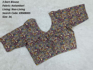 Wine Kalamkari 3 Dart Round Neck Blouse -KRMB005