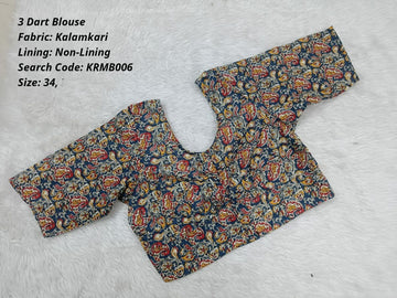 Blue Kalamkari 3 Dart Round Neck Blouse -KRMB006