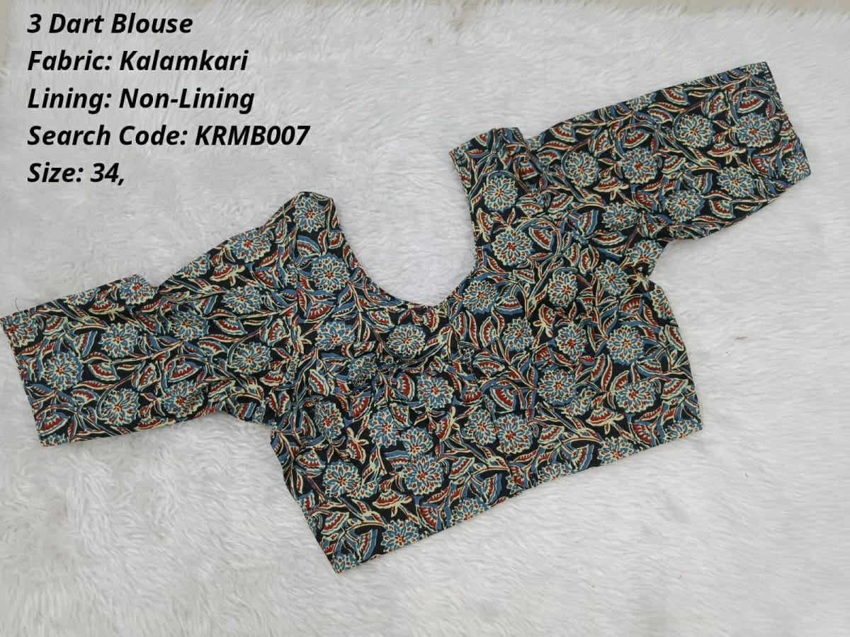 Black Kalamkari 3 Dart Round Neck Blouse -KRMB007