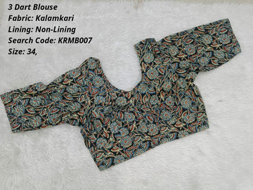 Black Kalamkari 3 Dart Round Neck Blouse -KRMB007