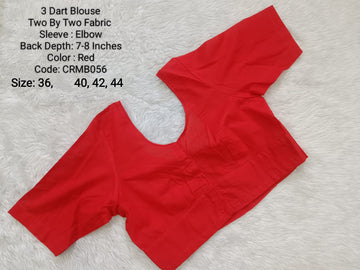 Red Two by Two Cotton 3 Dart Round Neck Blouse -CRMB056
