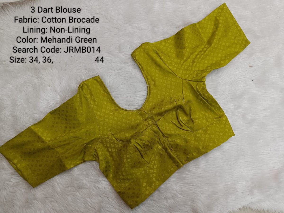 Mehandi Green Cotton Brocade 3 Dart Round Neck Blouse -JRMB014