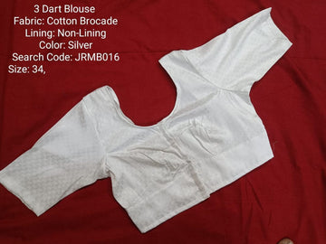 White Cotton Brocade 3 Dart Round Neck Blouse -JRMB016