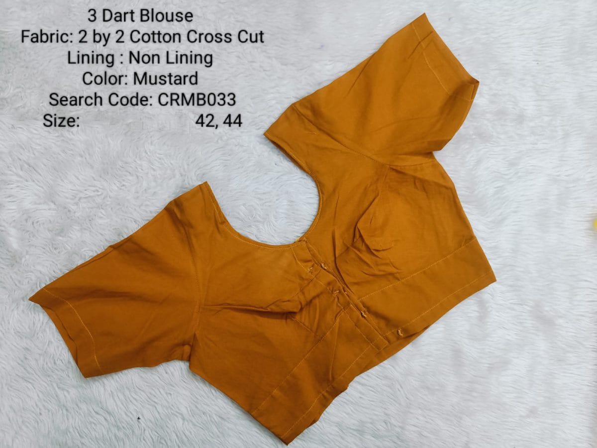Mustard Two by Two Cotton 3 Dart Round Neck Blouse -CRMB033