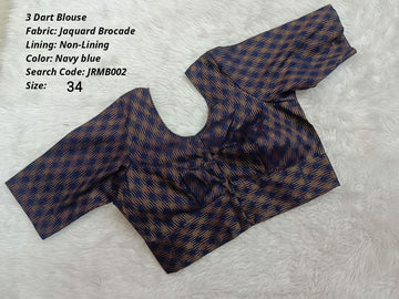 Navy Blue Jaquard  Brocade 3 Dart Round Neck Blouse -JRMB002