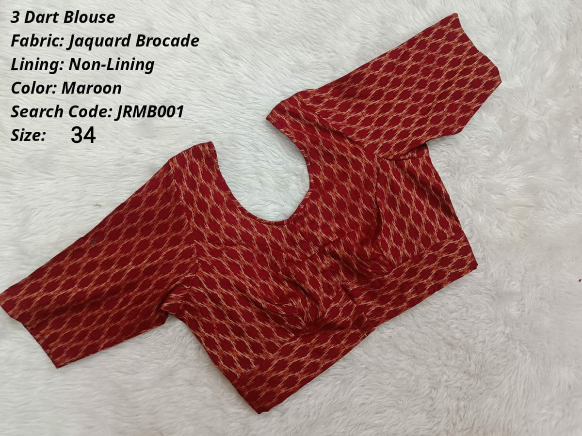Maroon Jaquard  Brocade 3 Dart Round Neck Blouse -JRMB001