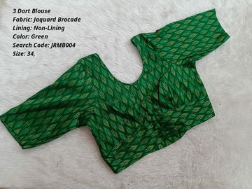 Green Jaquard  Brocade 3 Dart Round Neck Blouse -JRMB004