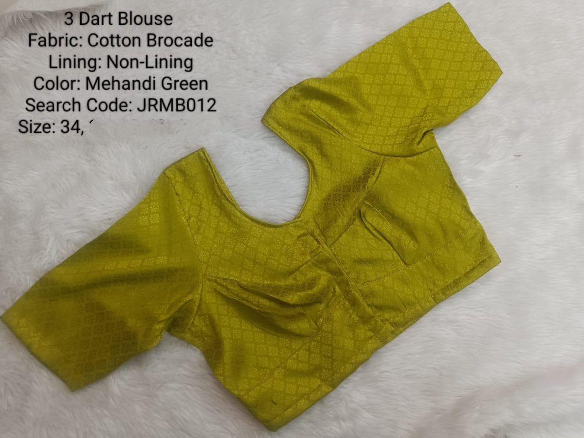 Mehandi Green Cotton Brocade 3 Dart Round Neck Blouse -JRMB012