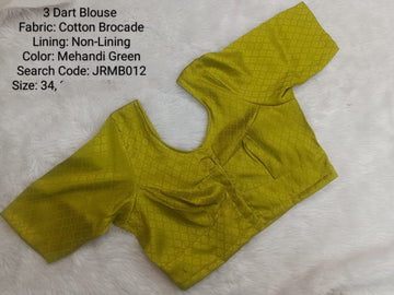 Mehandi Green Cotton Brocade 3 Dart Round Neck Blouse -JRMB012