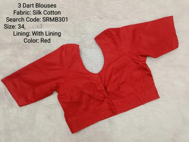 Red Silk Cotton 3 Dart High Neck Blouse -SRMB301
