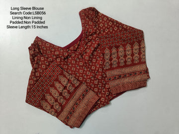 Brown Cotton Long Sleeve Princess Cut Blouse -LSB056