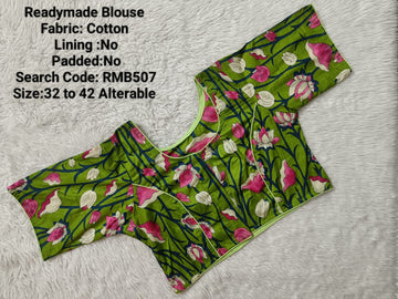 Green  Princess Cut Ready Made Blouse -RMB507