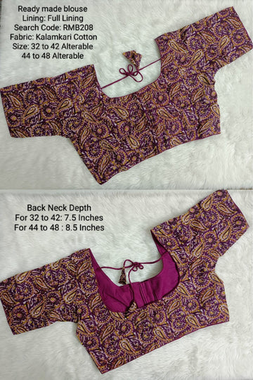 Magenta Hand block Kantha 3 Dart Ready Made Blouse -RMB208