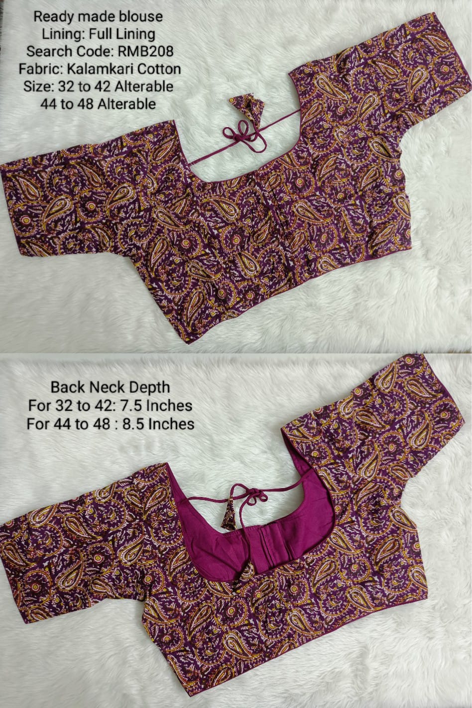 Magenta Hand block Kantha 3 Dart Ready Made Blouse -RMB208