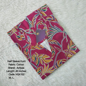 Pink Cotton Half Sleeve Side Open  Kurtis - HSK152