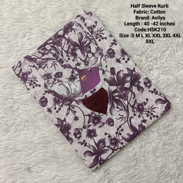 Purple Cotton Half Sleeve Side Open  Kurtis - HSK210