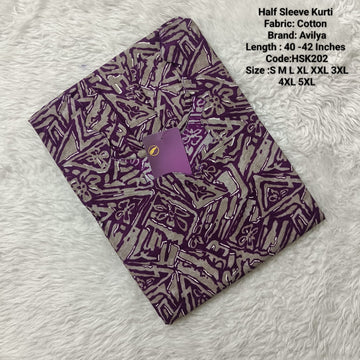 Purple Cotton Half Sleeve Side Open  Kurtis - HSK202