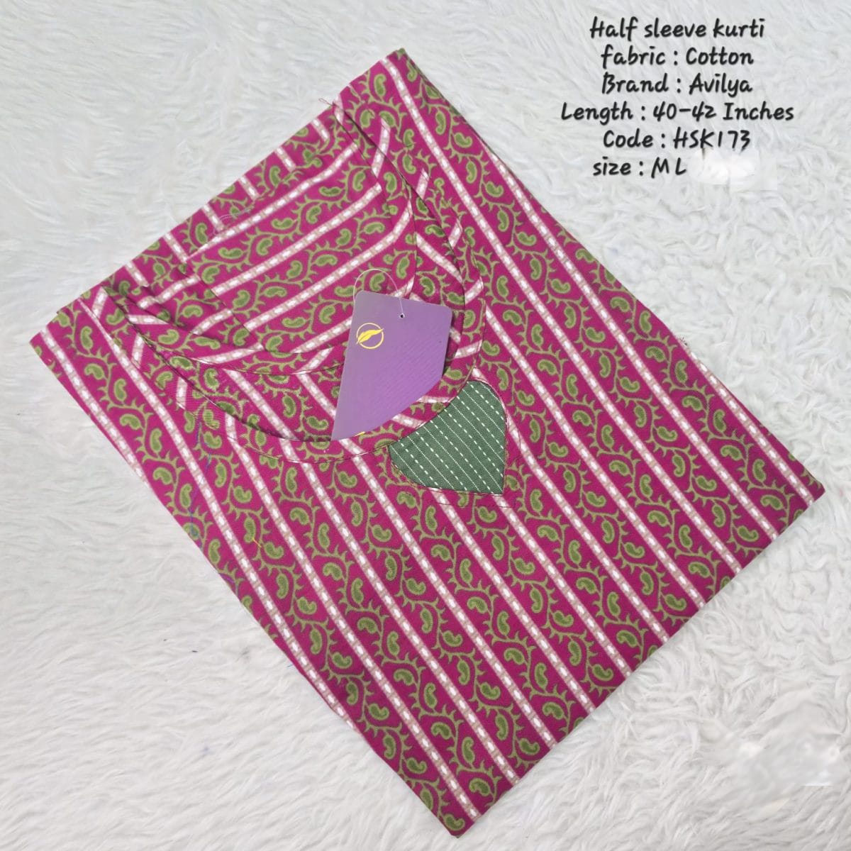 Pink Cotton Half Sleeve Side Open  Kurtis - HSK173