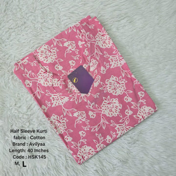 Pink Cotton Half Sleeve Side Open  Kurtis - HSK145