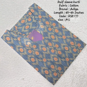 Green Cotton Half Sleeve Side Open  Kurtis - HSK177