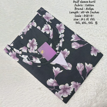 Black Cotton Half Sleeve Side Open  Kurtis - HSK181