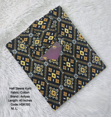 Black Cotton Half Sleeve Side Open  Kurtis - HSK150