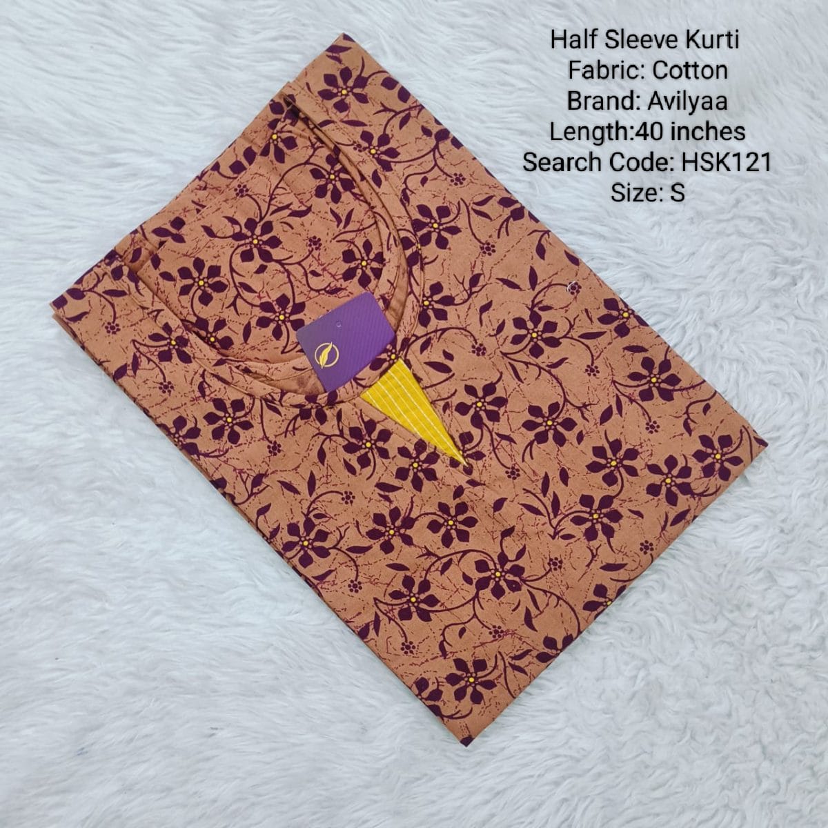 Mustard Cotton Half Sleeve Side Open  Kurtis - HSK121