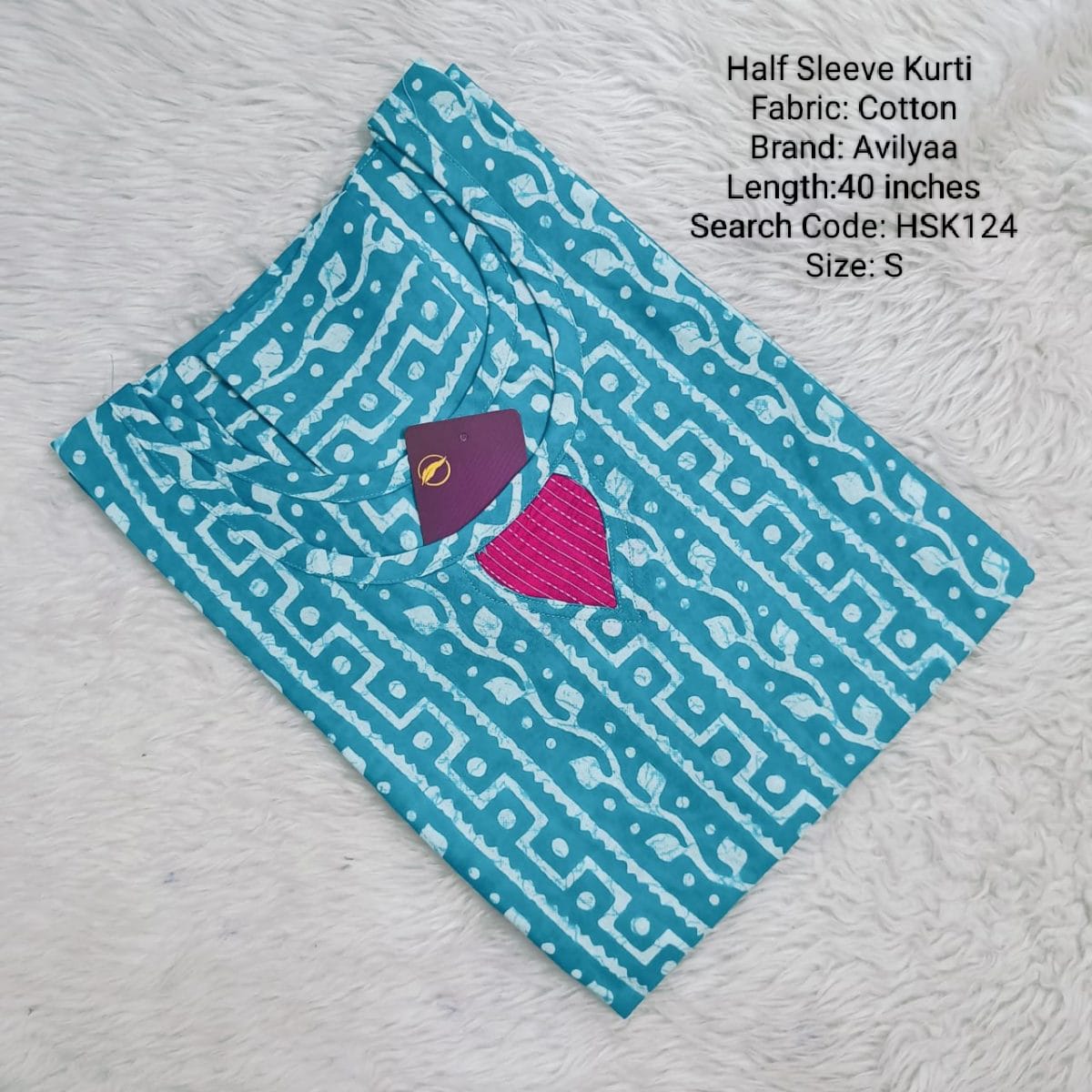 Blue Cotton Half Sleeve Side Open  Kurtis - HSK124