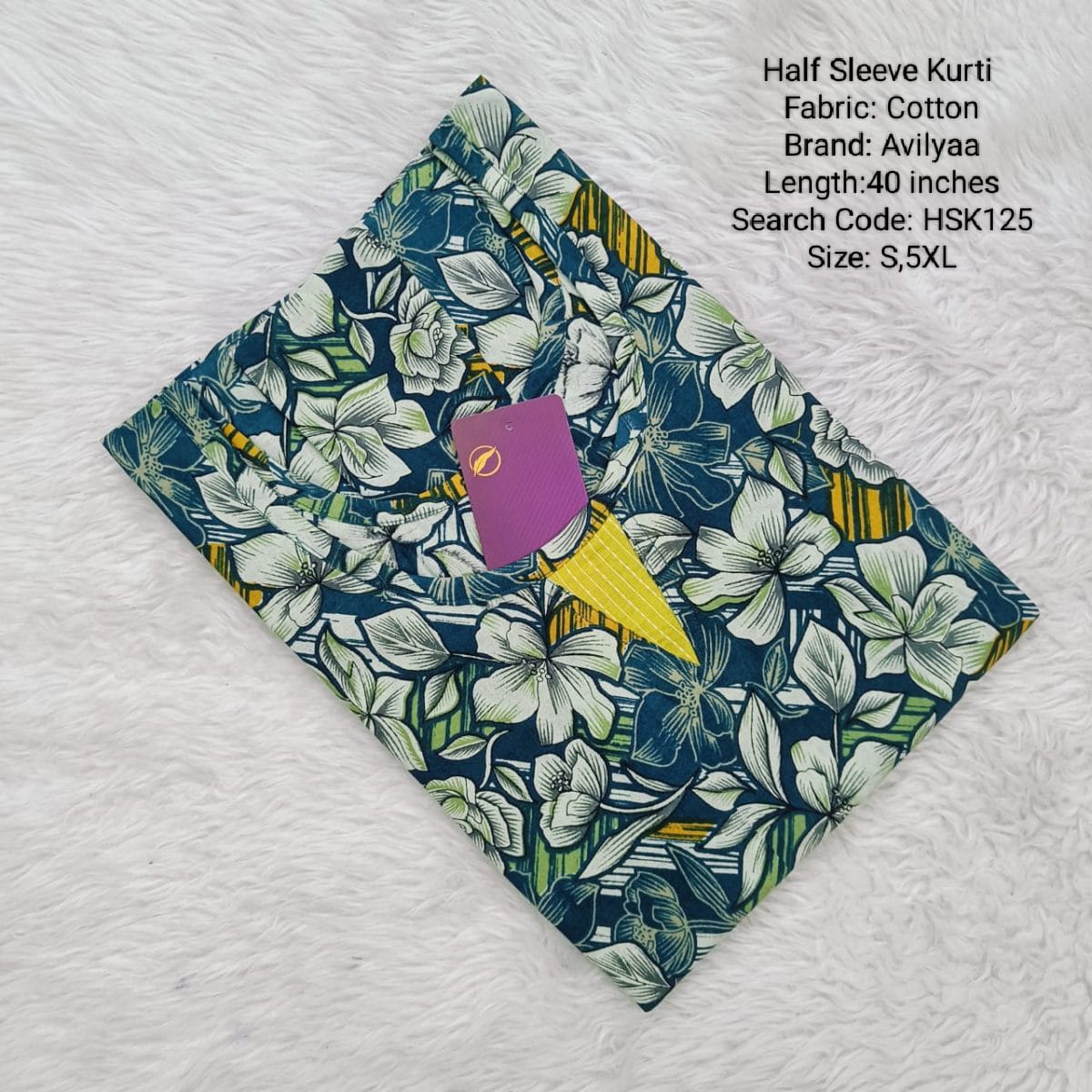 Green Cotton Half Sleeve Side Open  Kurtis - HSK125