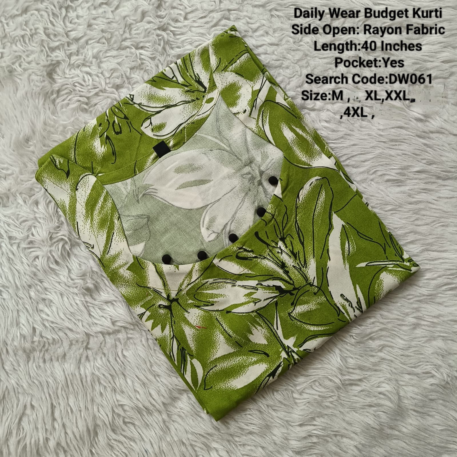 Green Rayon Daily wear Budget Side Open  Kurtis -DW061