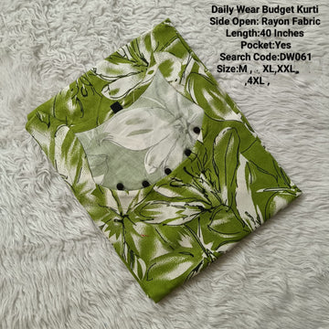 Green Rayon Daily wear Budget Side Open  Kurtis -DW061