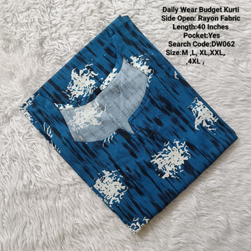 Ink Blue Rayon Daily wear Budget Side Open  Kurtis -DW062