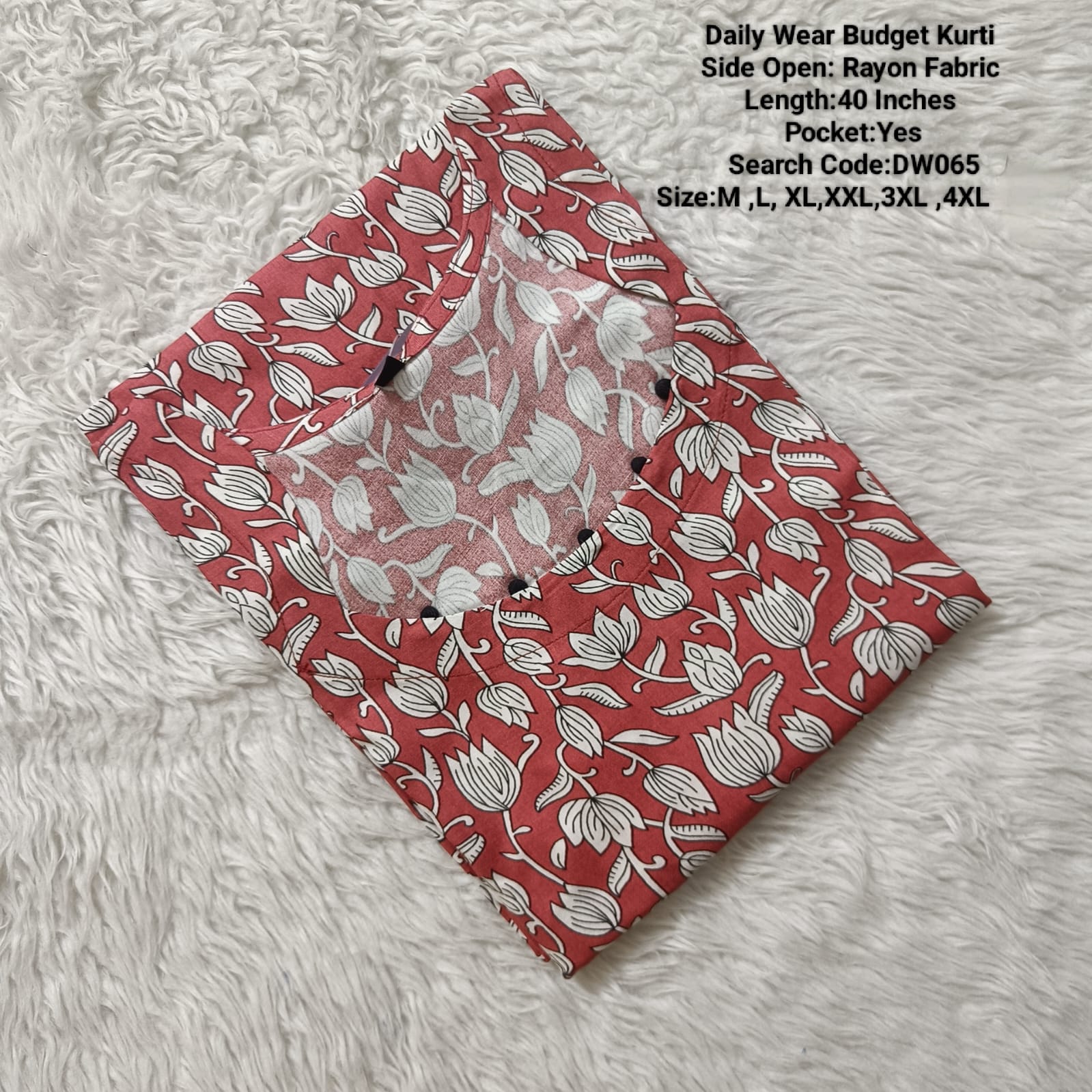 Light Red Rayon Daily wear Budget Side Open  Kurtis -DW065