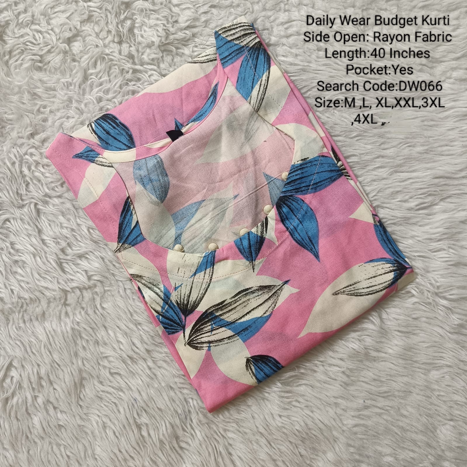 Pink Rayon Daily wear Budget Side Open  Kurtis -DW066