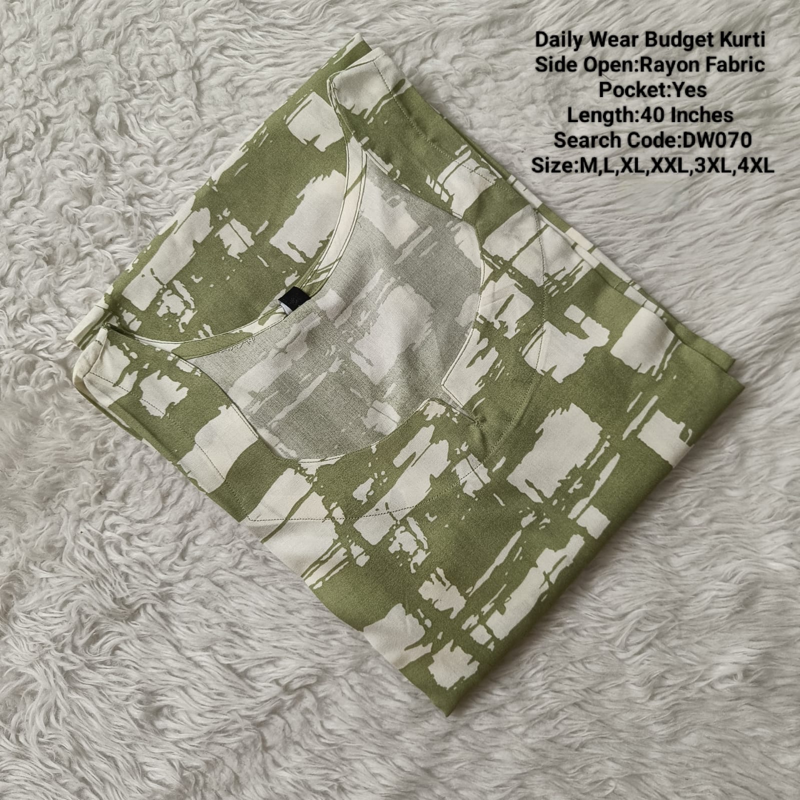 Green  Rayon Daily wear Budget Side Open  Kurtis -DW070