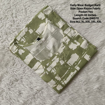 Green  Rayon Daily wear Budget Side Open  Kurtis -DW070