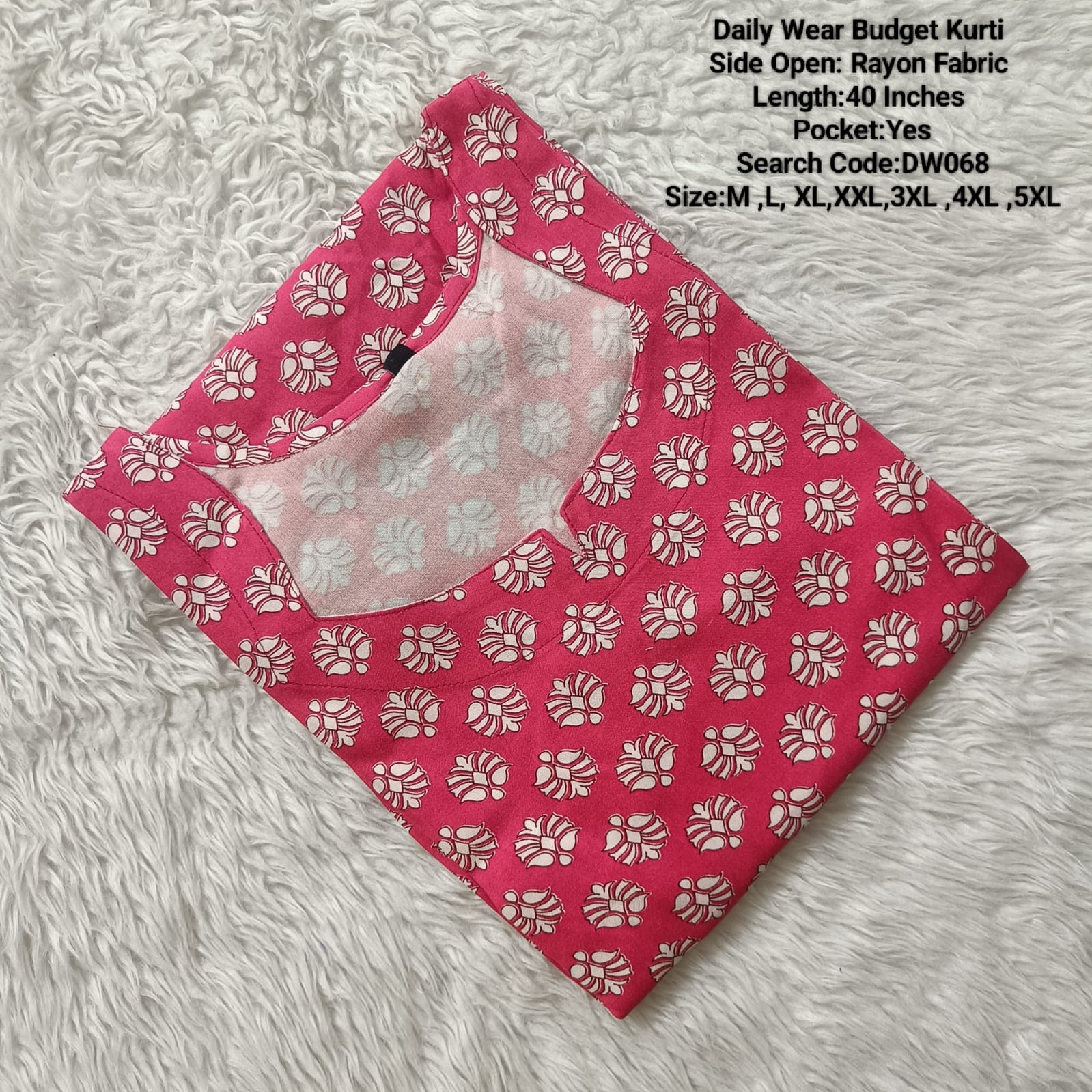 Pink Rayon Daily wear Budget Side Open  Kurtis -DW068