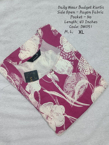 Pink Rayon Daily wear Budget Side Open  Kurtis -DW051