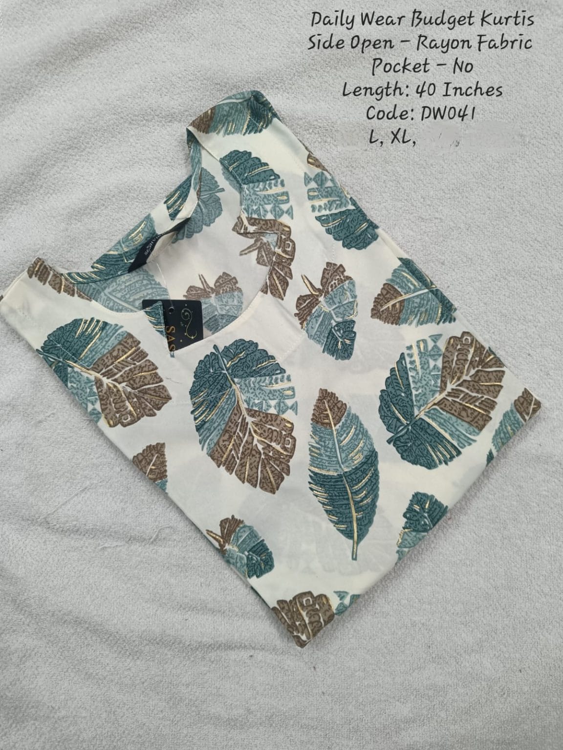 White Rayon Daily wear Budget Side Open  Kurtis -DW041