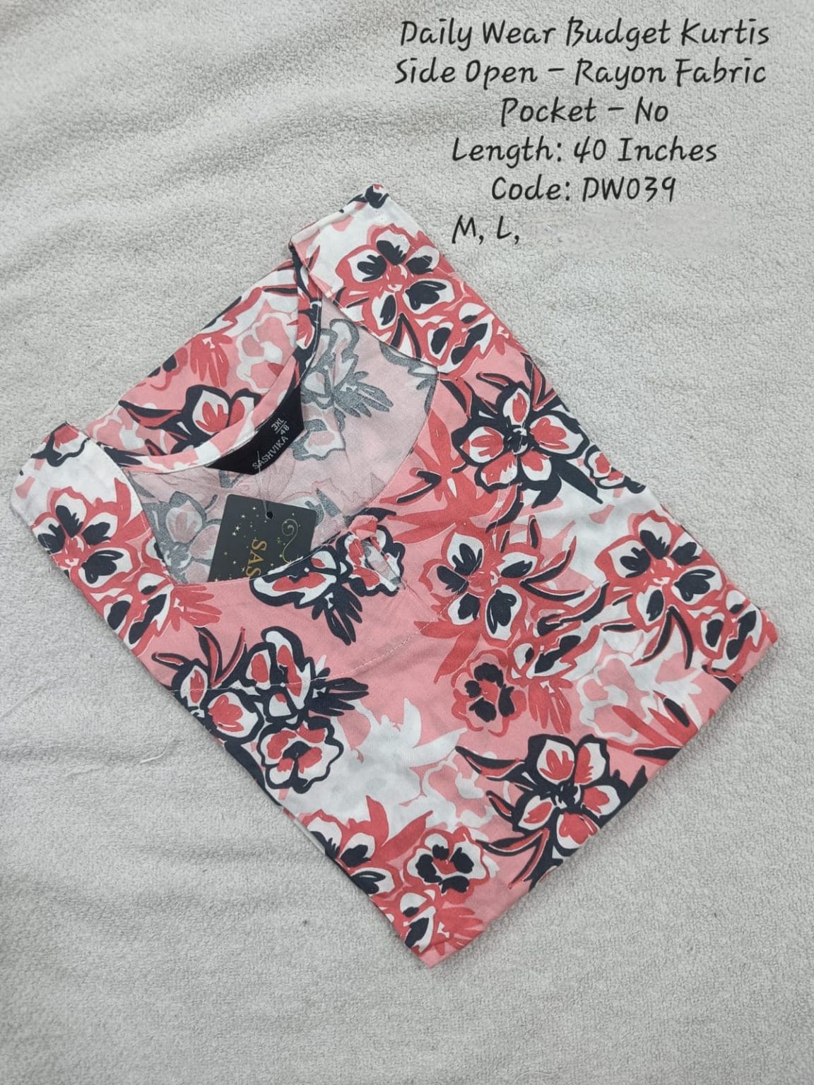 Pink Rayon Daily wear Budget Side Open  Kurtis -DW039