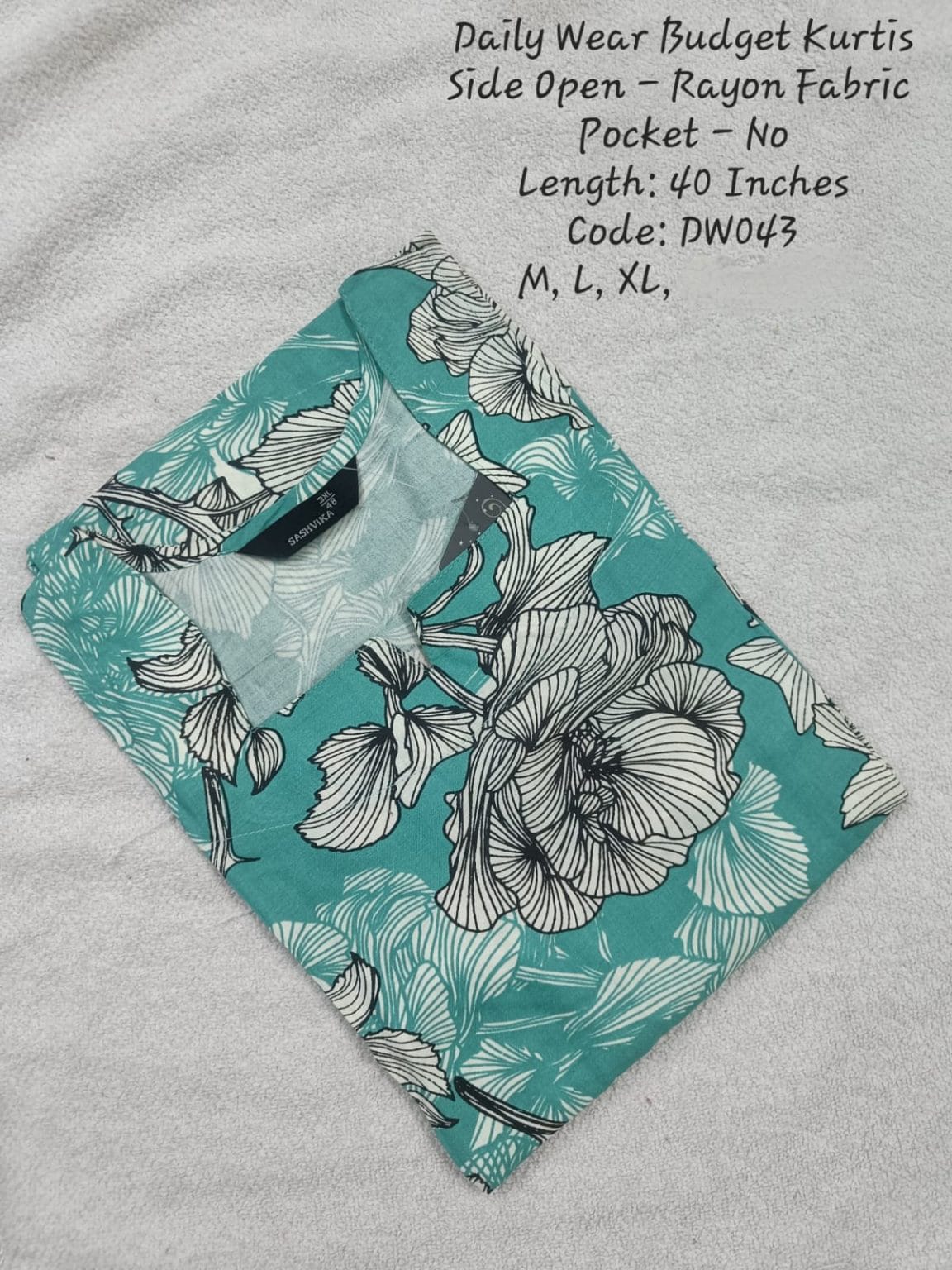 Green Rayon Daily wear Budget Side Open  Kurtis -DW043